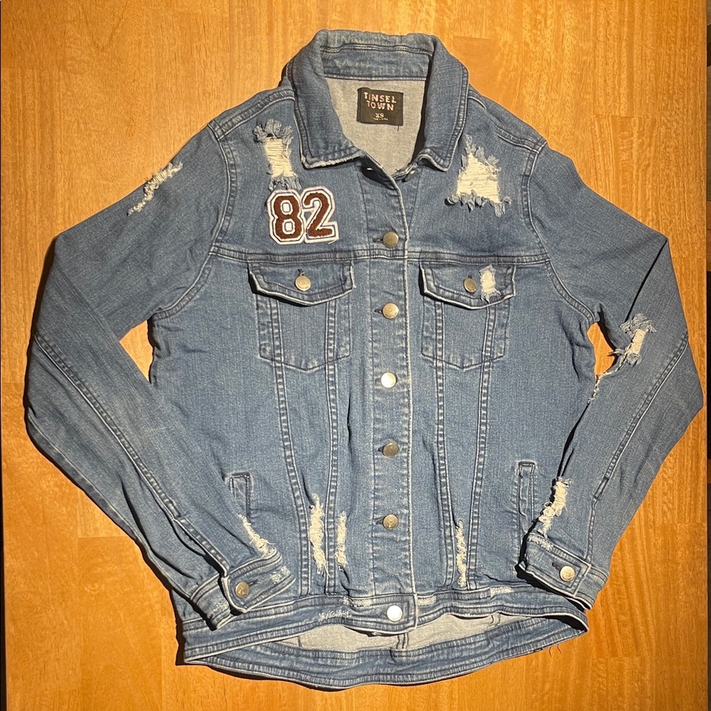 Tinsel town Light Blue Denim Jacket with Patches